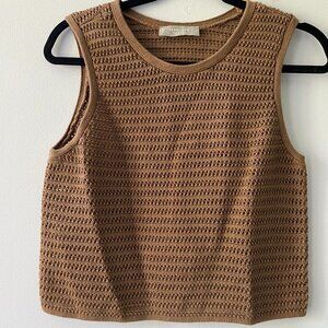 Everlane Tan Knit Crochet Top, Size Small